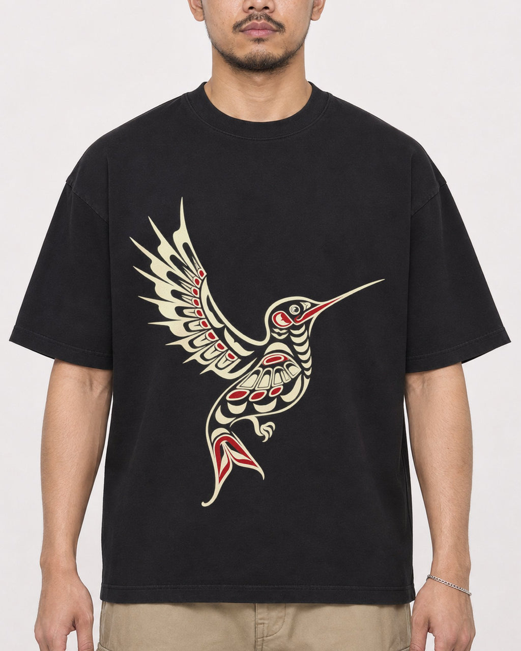 Mockup Boxy Heavyweight Tee Black male close-up 32
