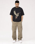 Mockup Boxy Heavyweight Tee Black male full-body 32