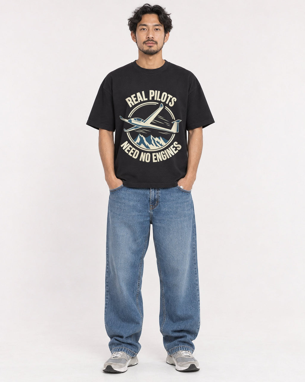 Mockup Boxy Heavyweight Tee Black male full-body 02