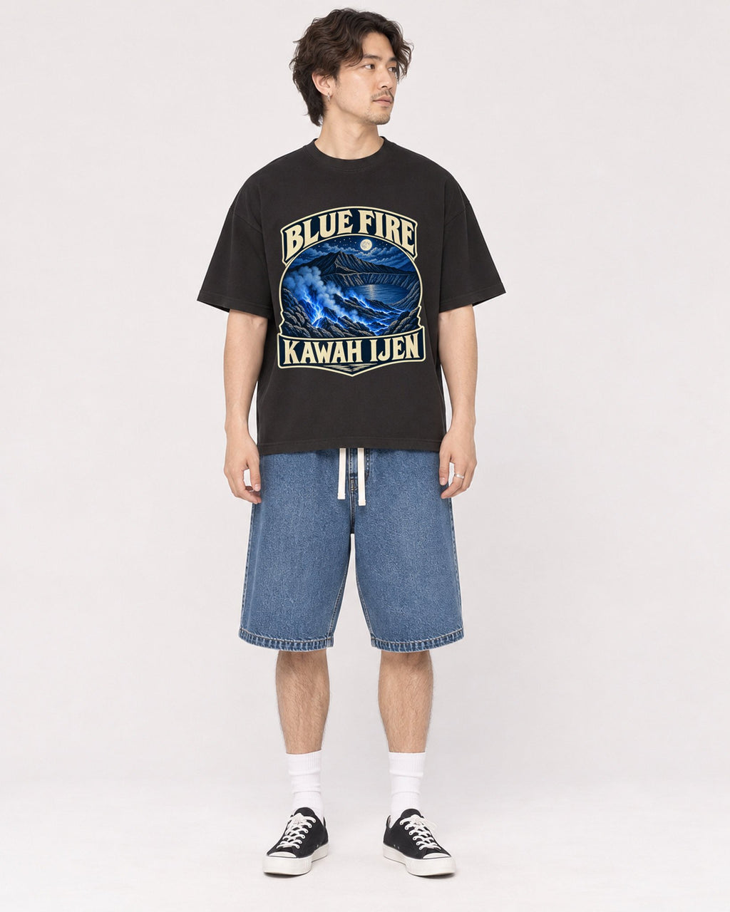 Mockup Boxy Heavyweight Tee Black male full-body 03