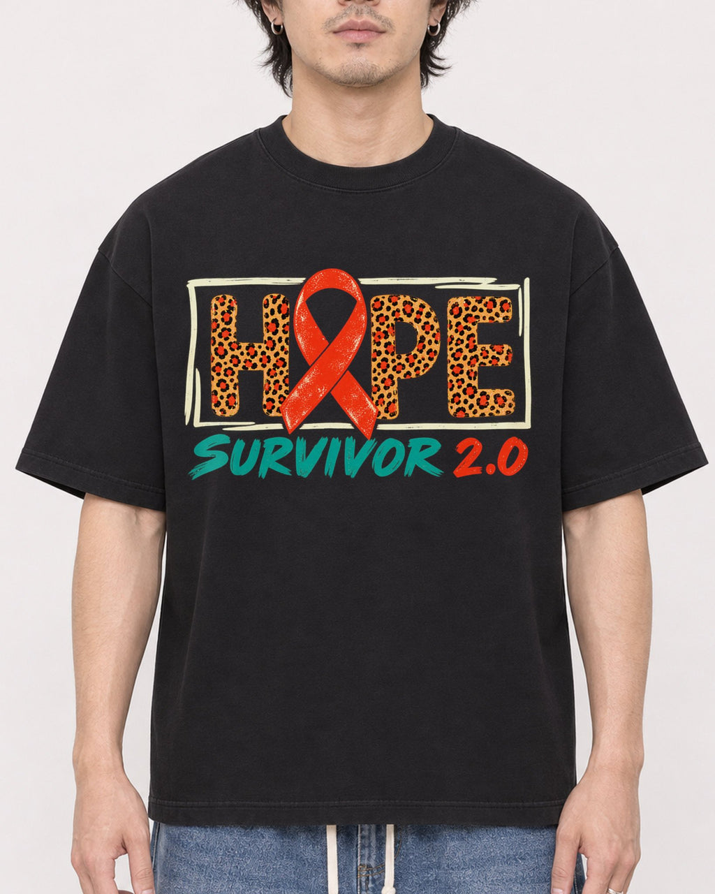 Mockup Boxy Heavyweight Tee Black male close-up 03