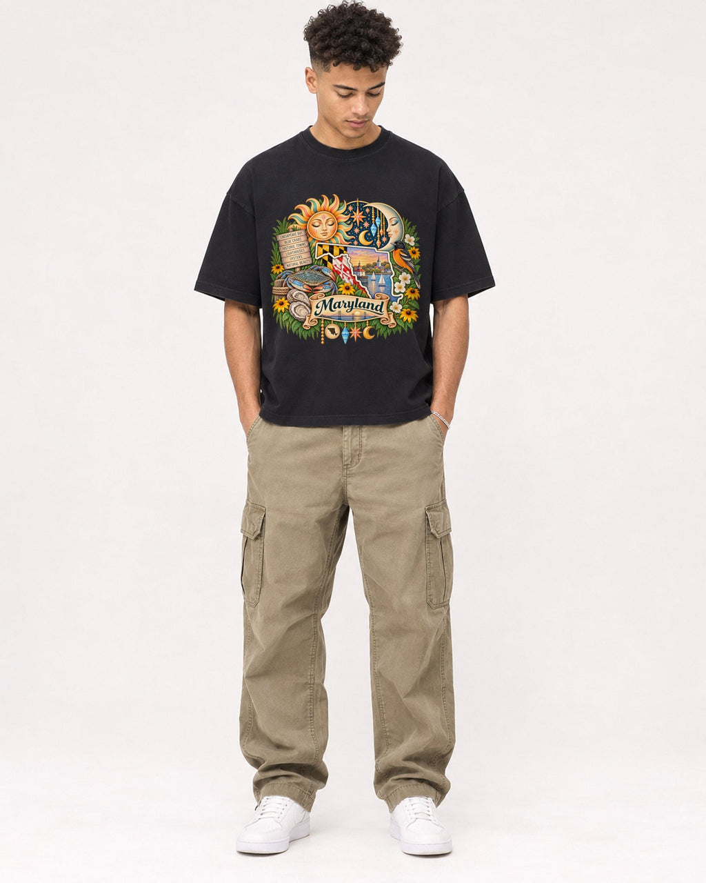 Mockup Boxy Heavyweight Tee Black male full-body 20
