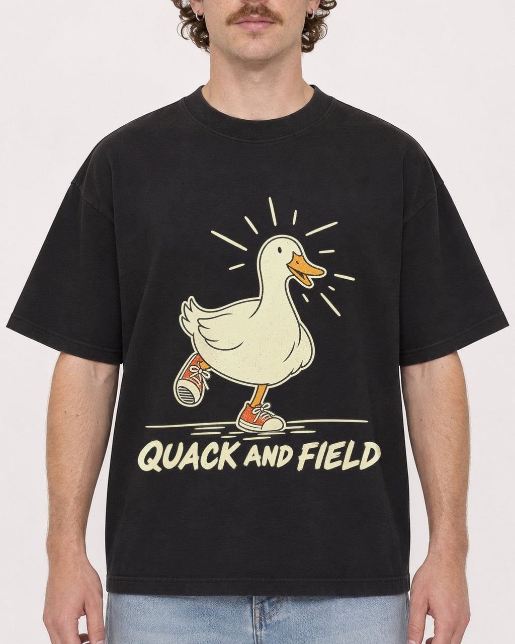 Mockup Boxy Heavyweight Tee Black male close-up 09