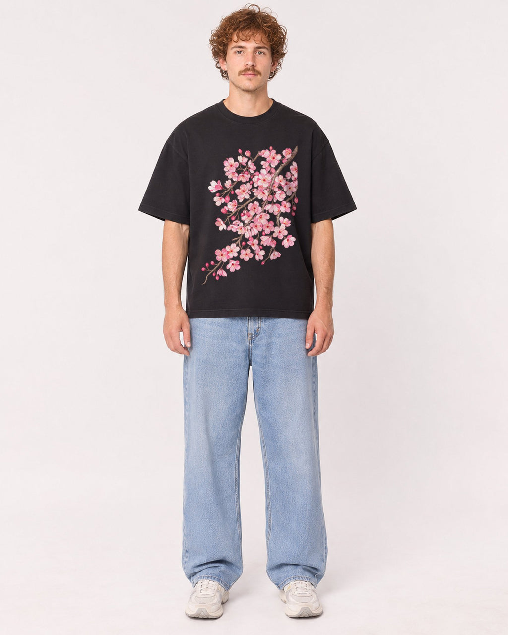 Mockup Boxy Heavyweight Tee Black male full-body 09