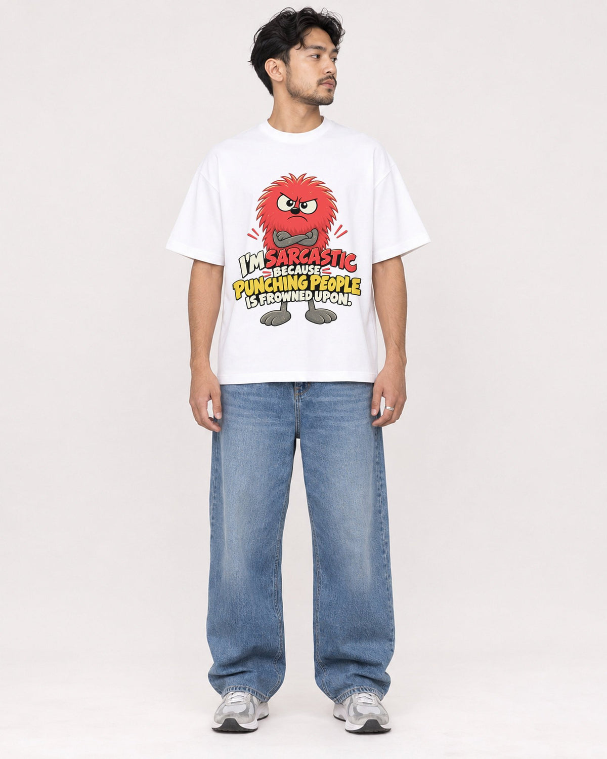 Mockup Boxy Heavyweight Tee White male full-body 02