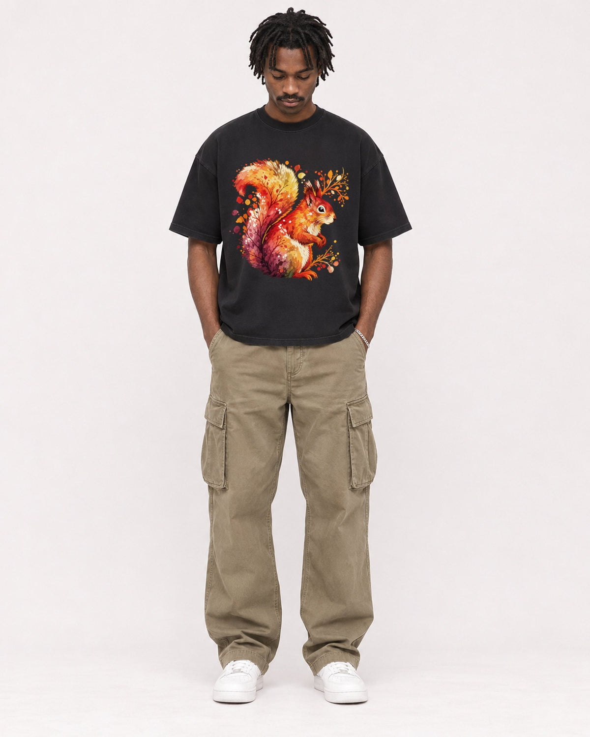Mockup Boxy Heavyweight Tee Black male full-body 04