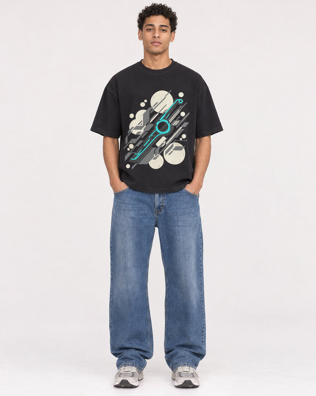 Mockup Boxy Heavyweight Tee Black male full-body 10