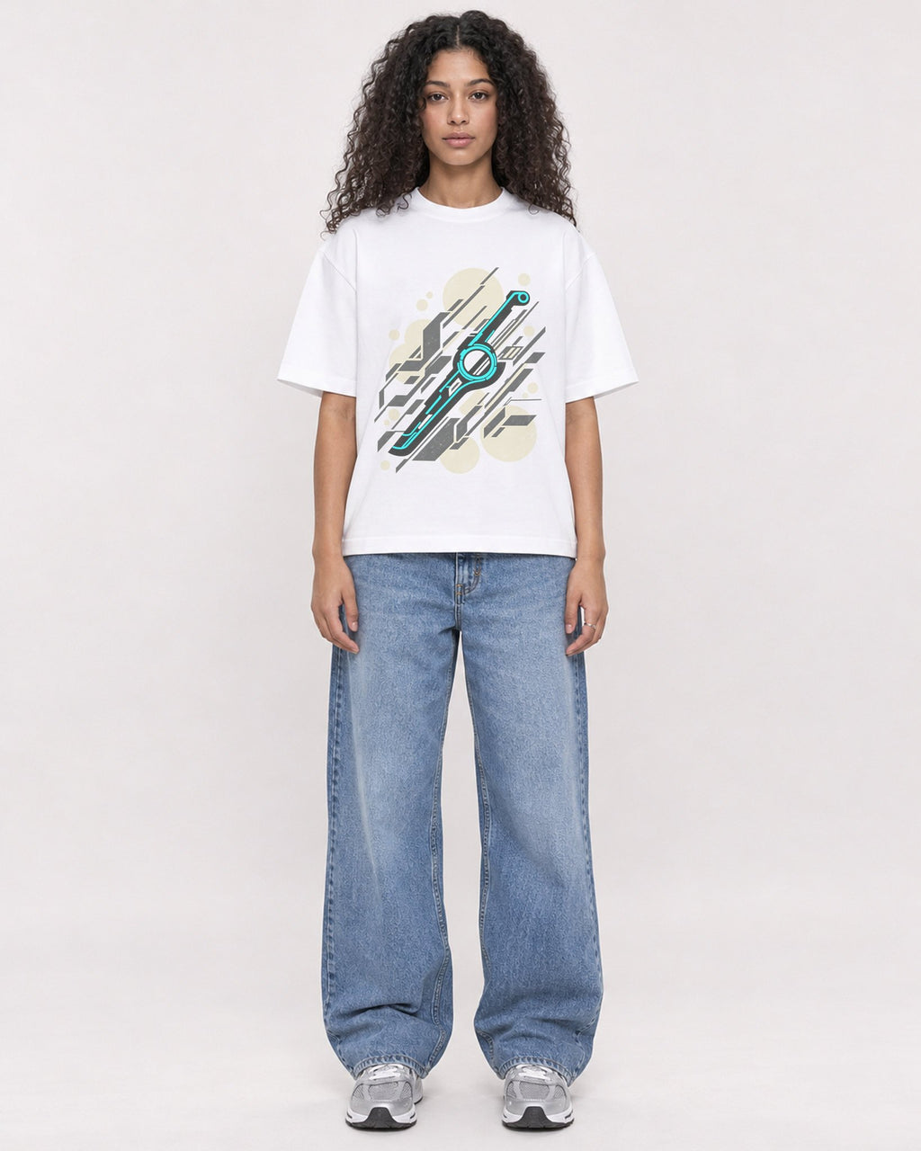 Mockup Boxy Heavyweight Tee White female full-body 10