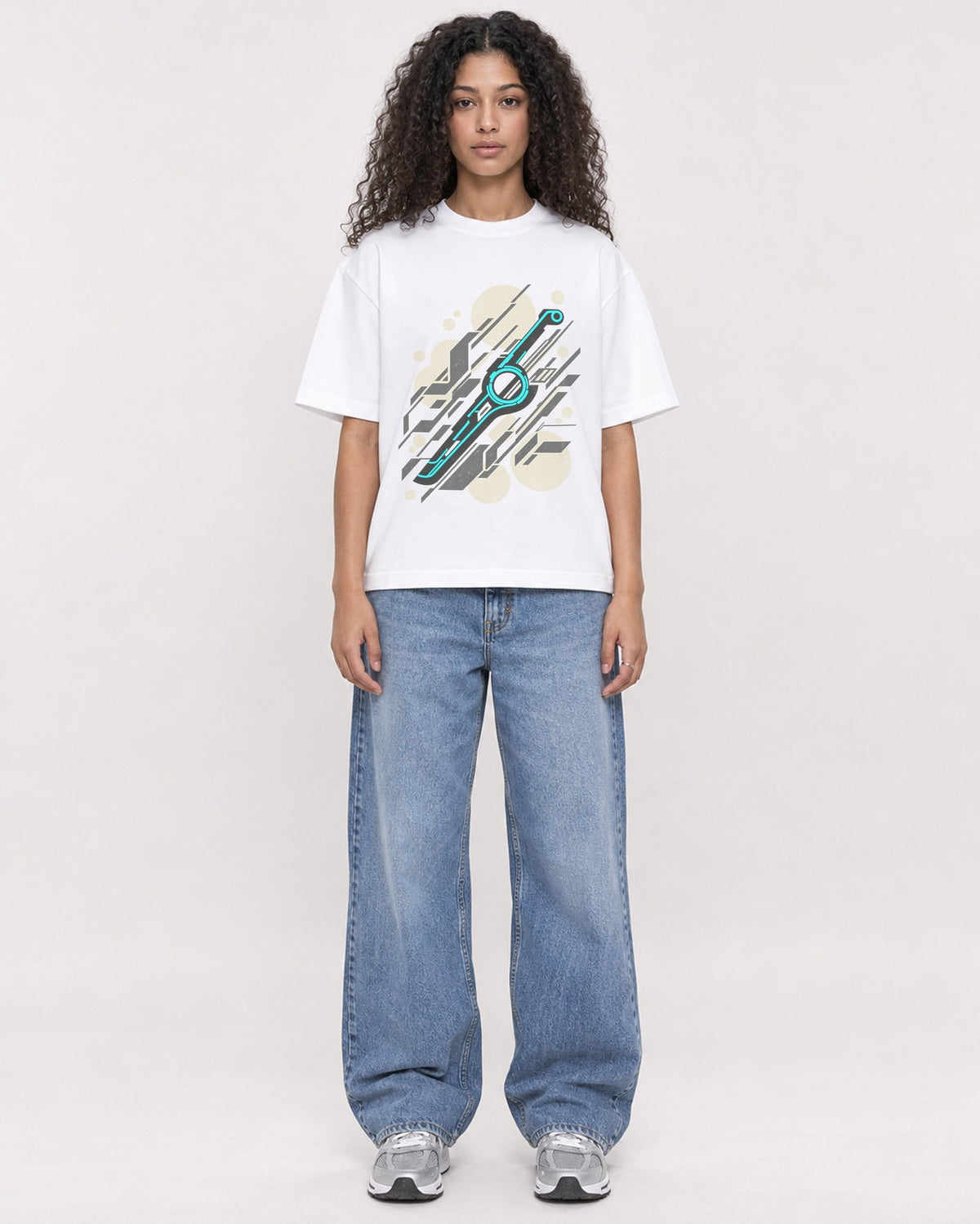 Mockup Boxy Heavyweight Tee White female full-body 10