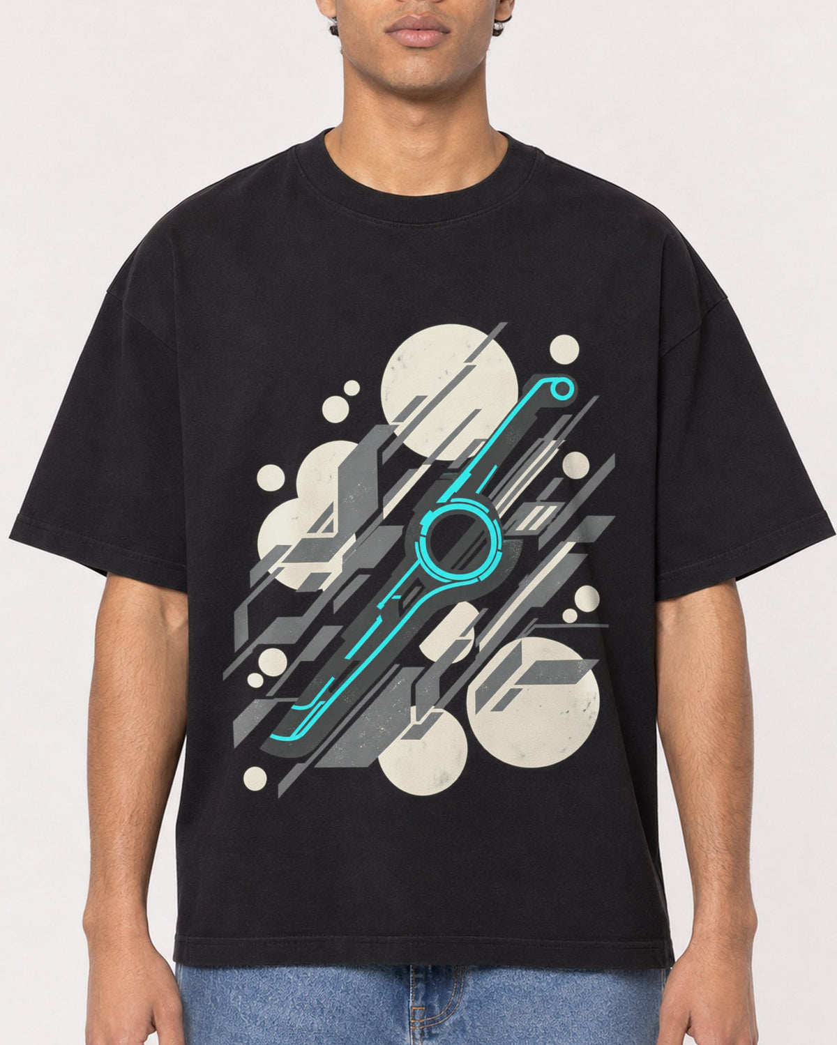 Mockup Boxy Heavyweight Tee Black male close-up 10