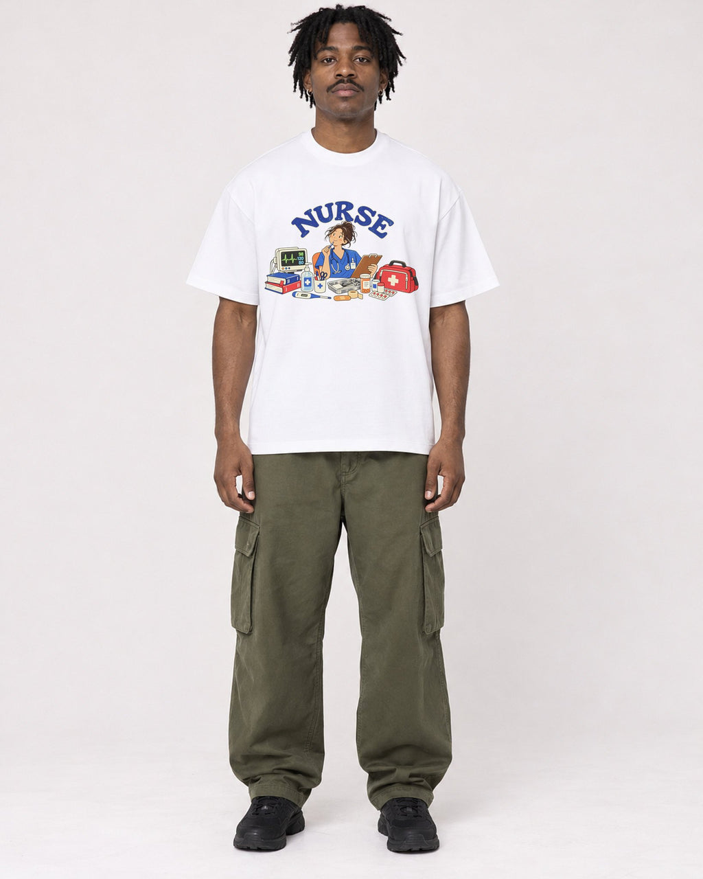 Mockup Boxy Heavyweight Tee White male full-body 04