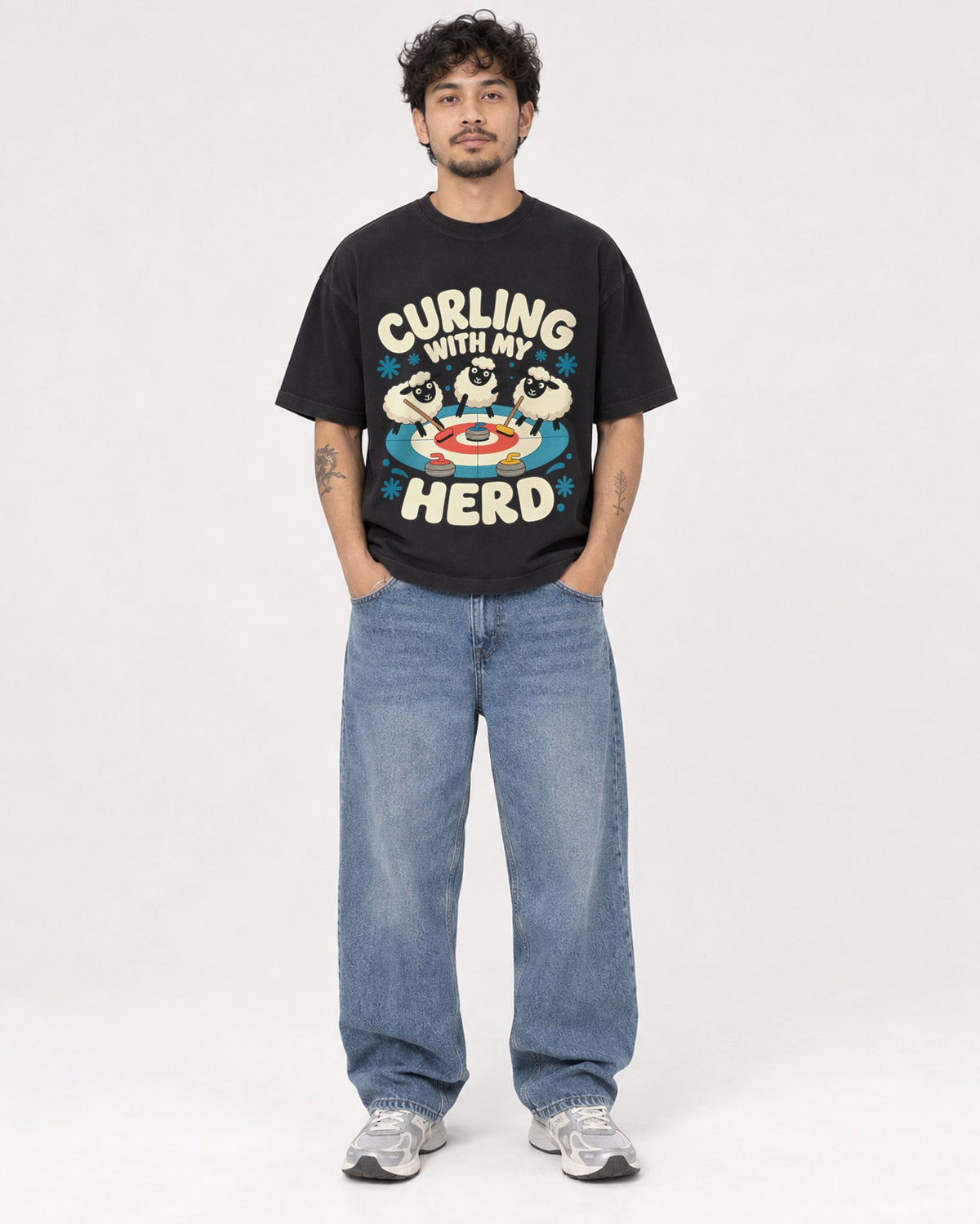 Mockup Boxy Heavyweight Tee Black male full-body 42