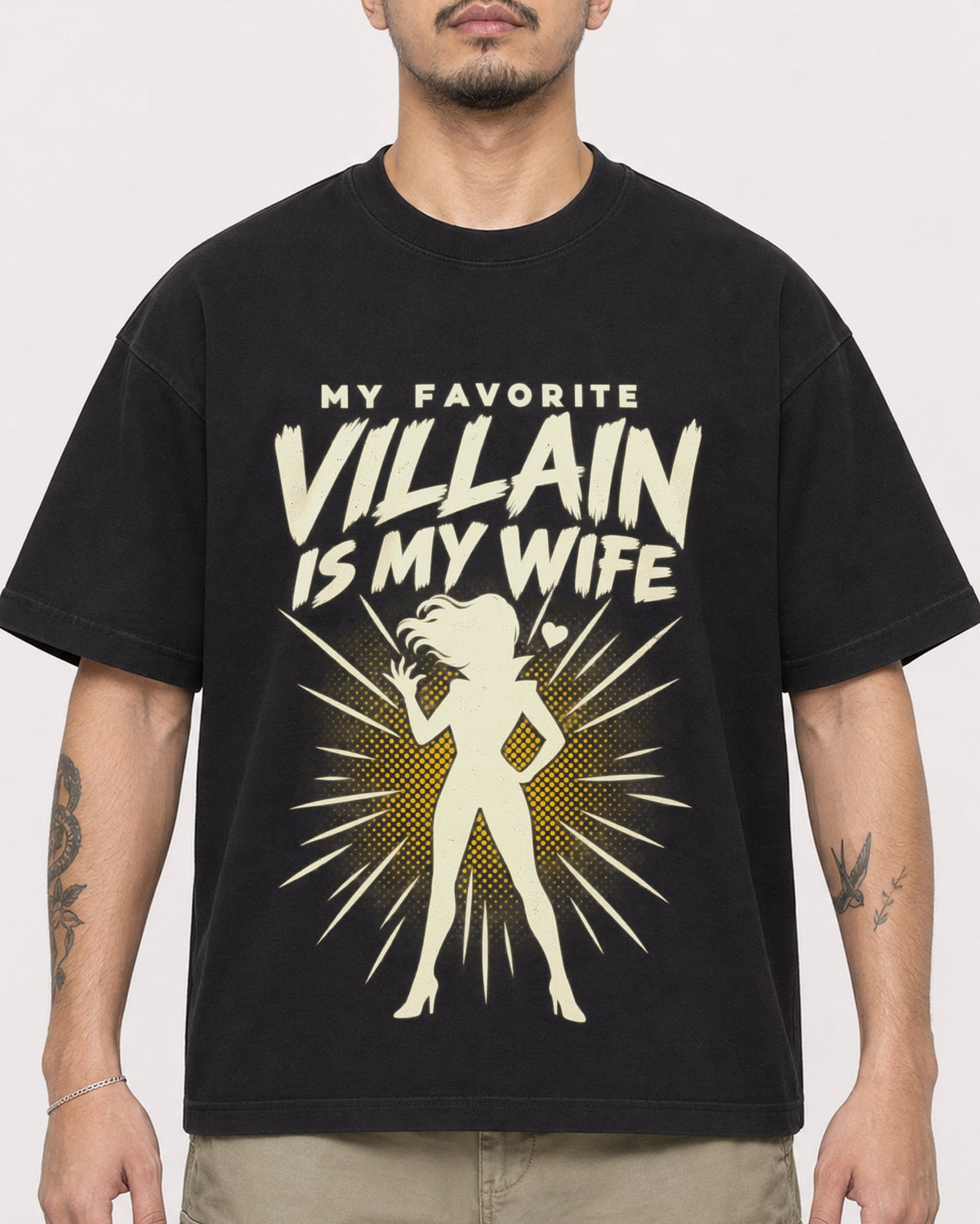 Mockup Boxy Heavyweight Tee Black male close-up 12