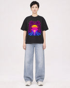 Mockup Boxy Heavyweight Tee Black female full-body 23