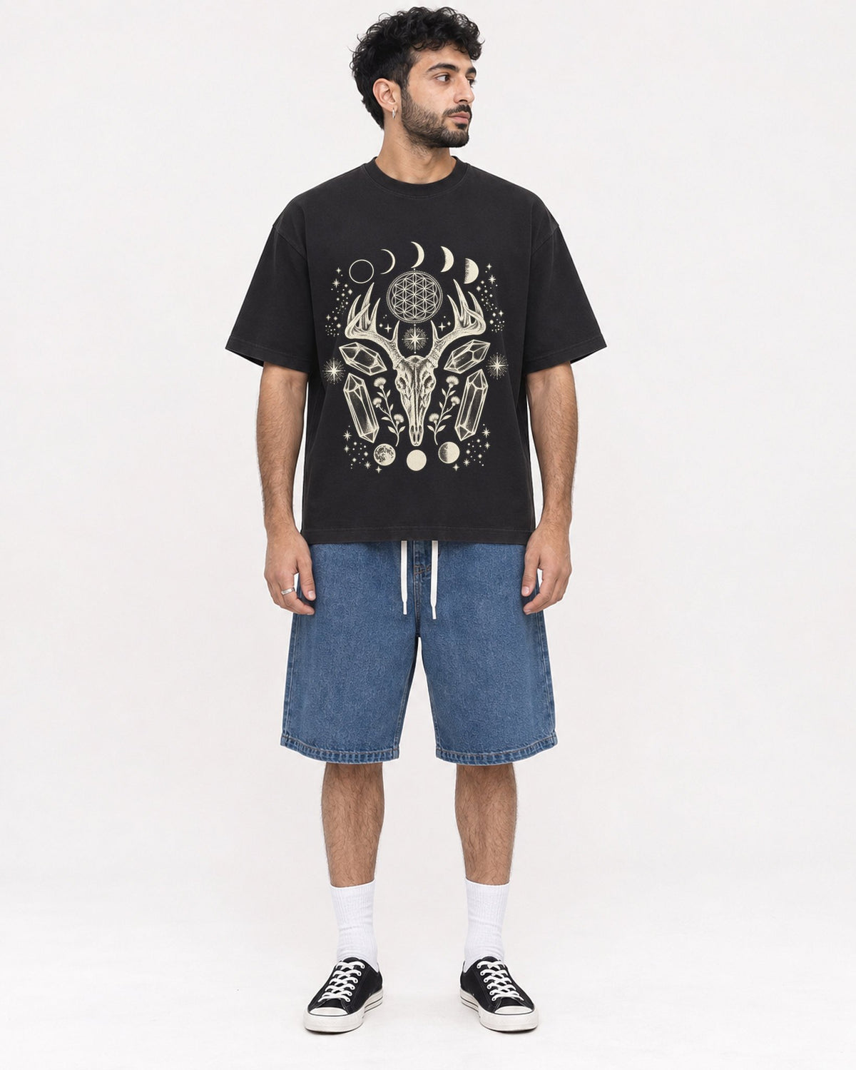 Mockup Boxy Heavyweight Tee Black male full-body 07