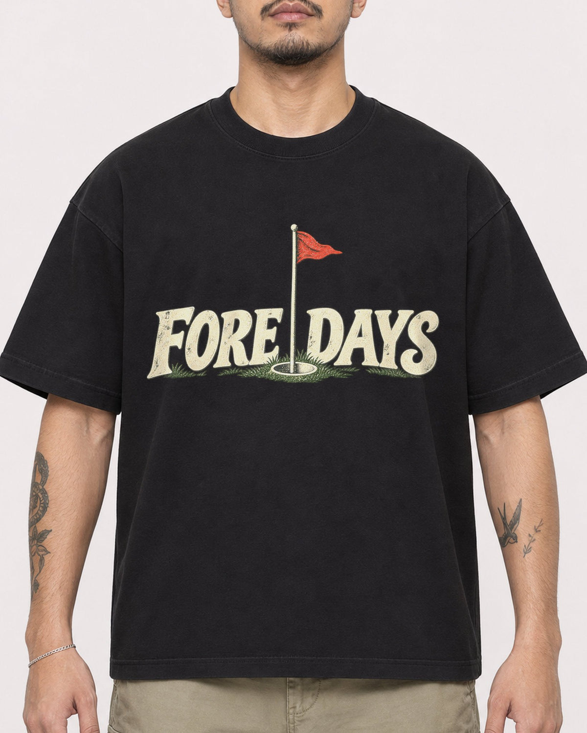 Mockup Boxy Heavyweight Tee Black male close-up 12