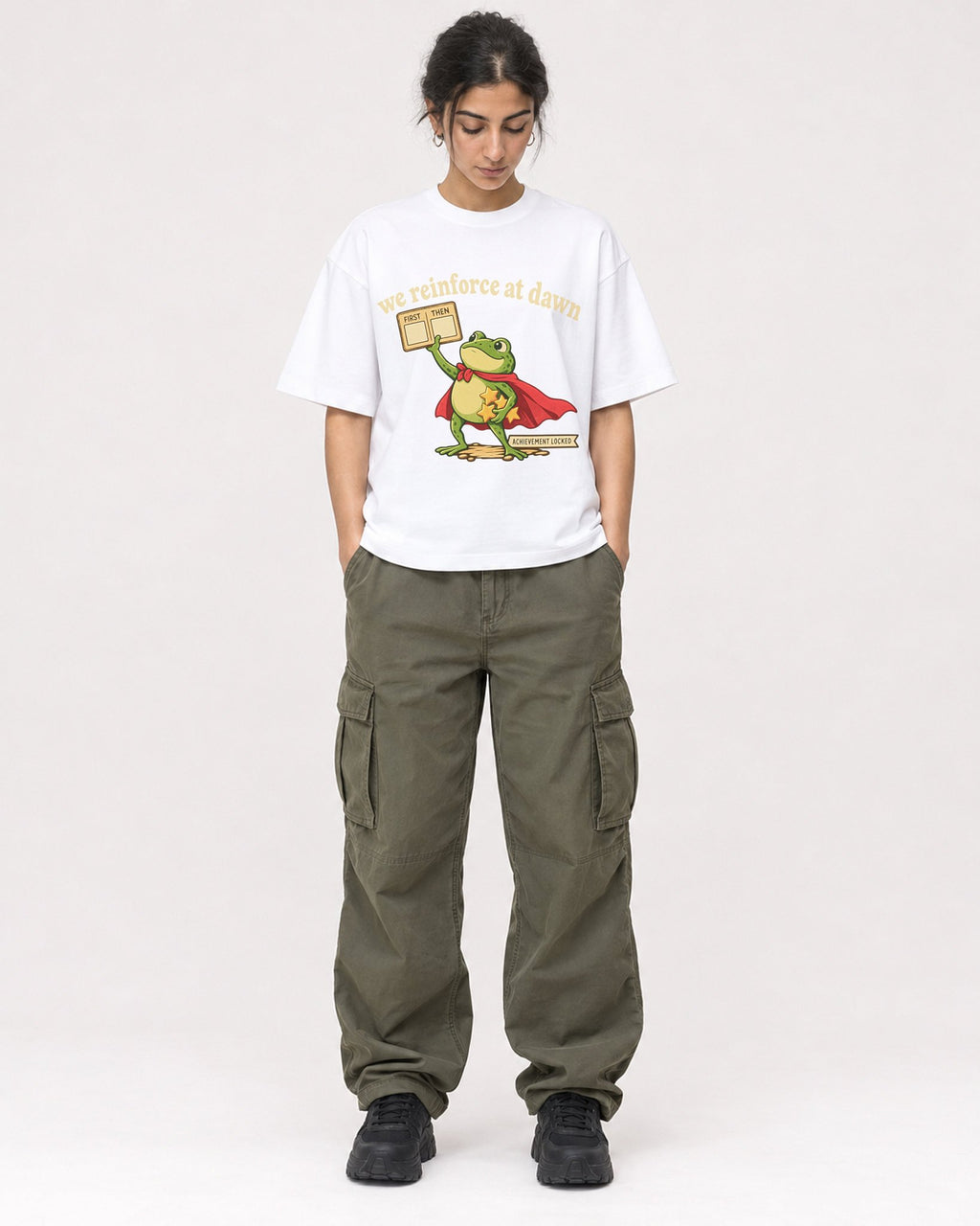 Mockup Boxy Heavyweight Tee White female full-body 17