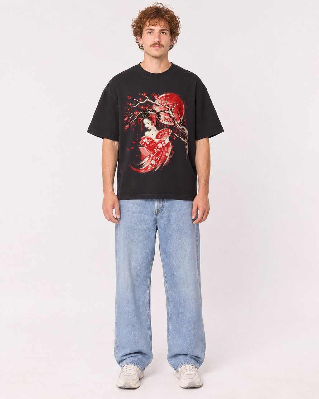 Mockup Boxy Heavyweight Tee Black male full-body 09