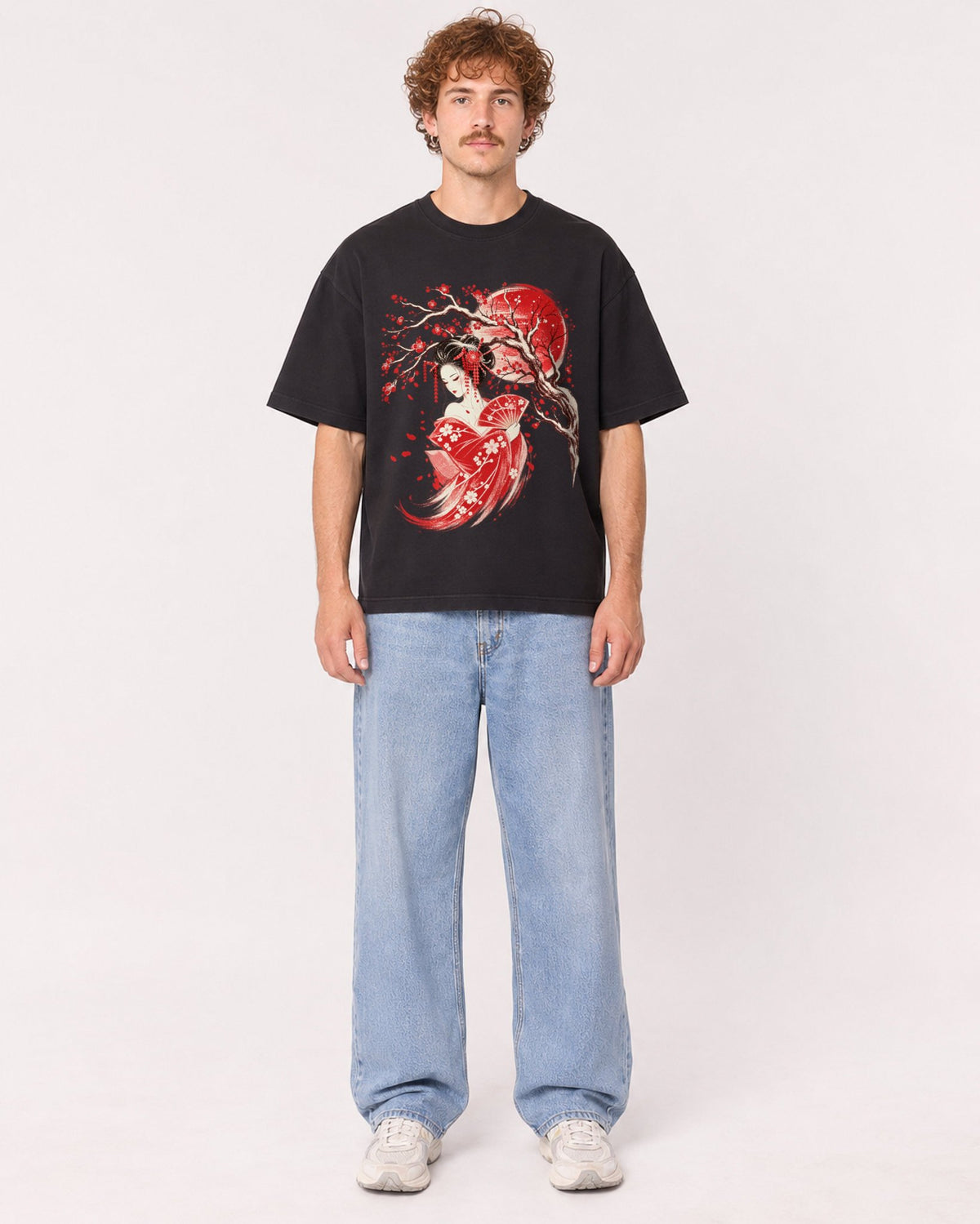 Mockup Boxy Heavyweight Tee Black male full-body 09