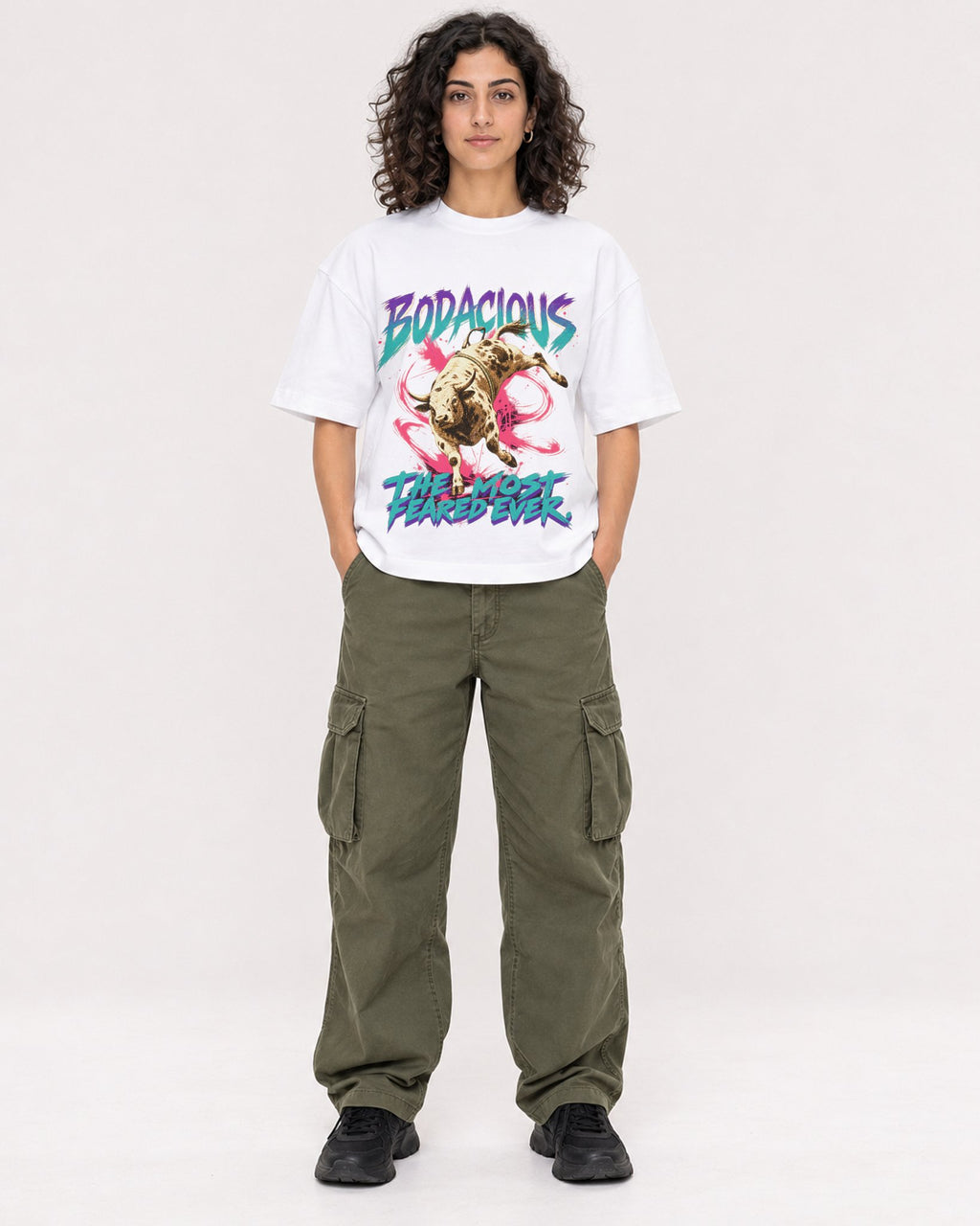 Mockup Boxy Heavyweight Tee White female full-body 27