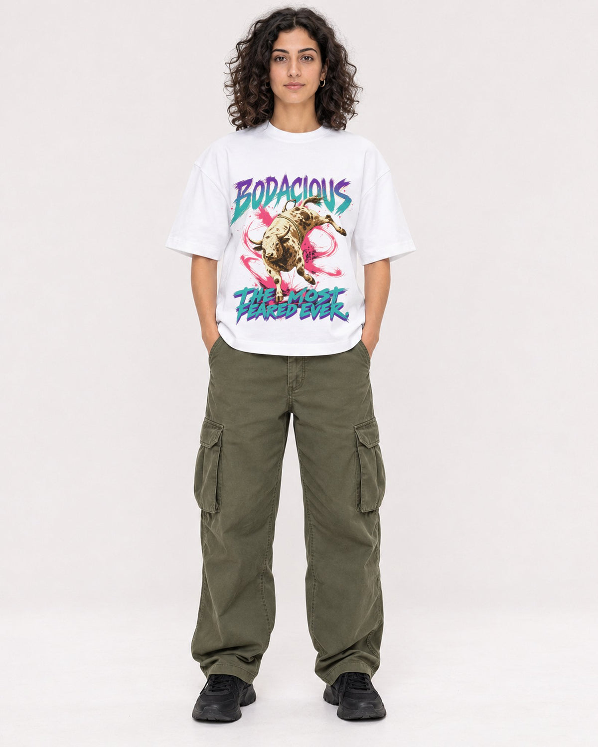 Mockup Boxy Heavyweight Tee White female full-body 27