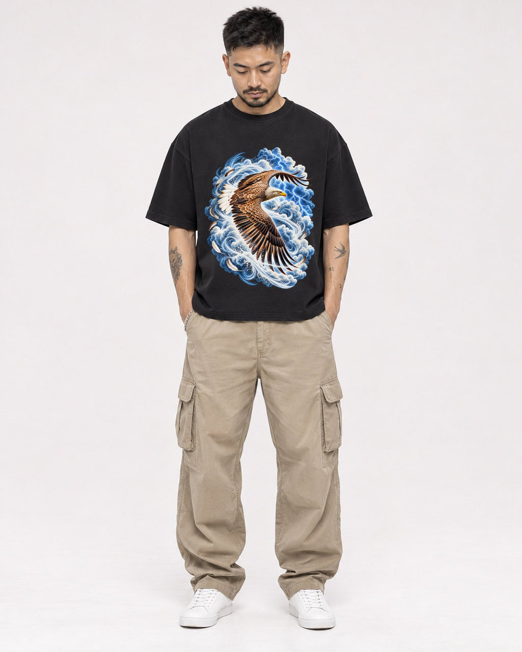 Mockup Boxy Heavyweight Tee Black male full-body 12