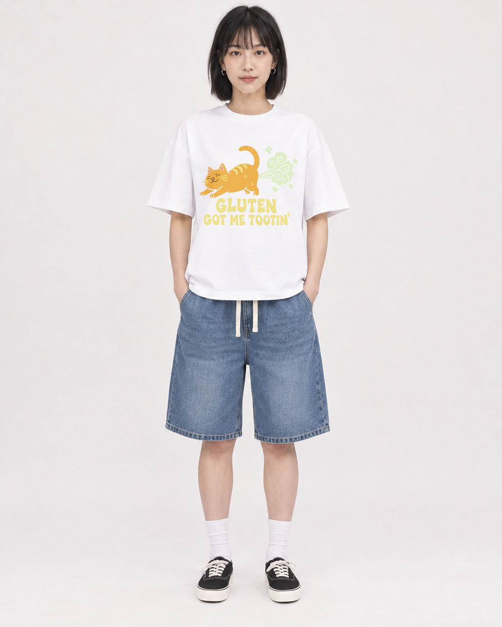 Mockup Boxy Heavyweight Tee White female full-body 11