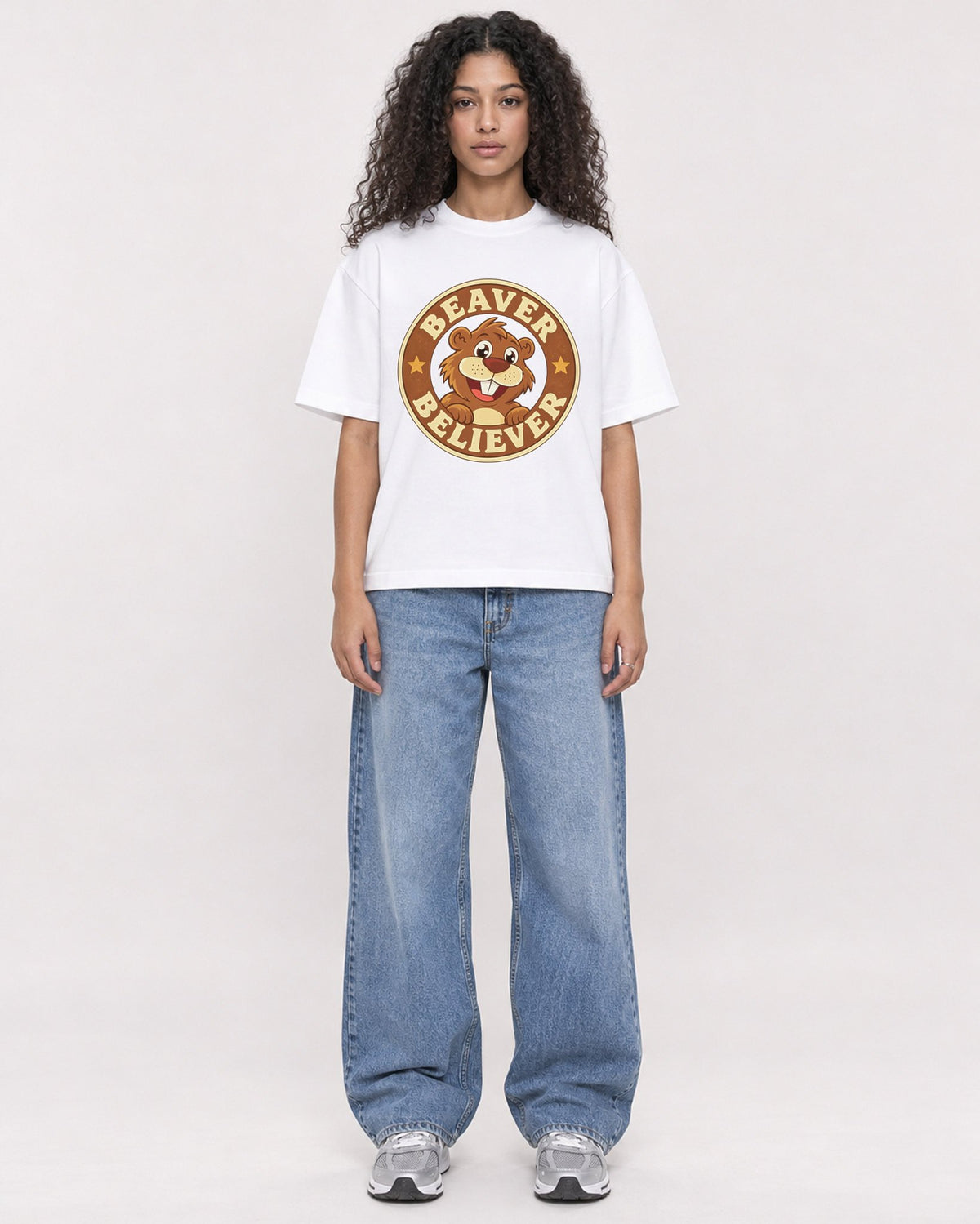 Mockup Boxy Heavyweight Tee White female full-body 10