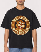 Mockup Boxy Heavyweight Tee Black male close-up 10