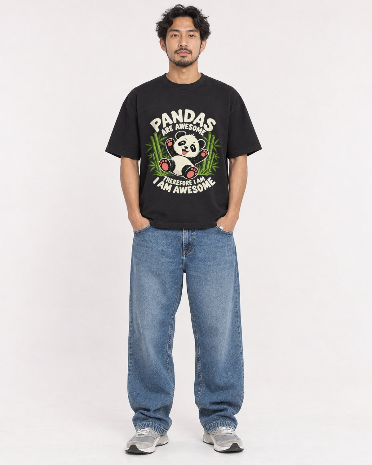 Mockup Boxy Heavyweight Tee Black male full-body 02