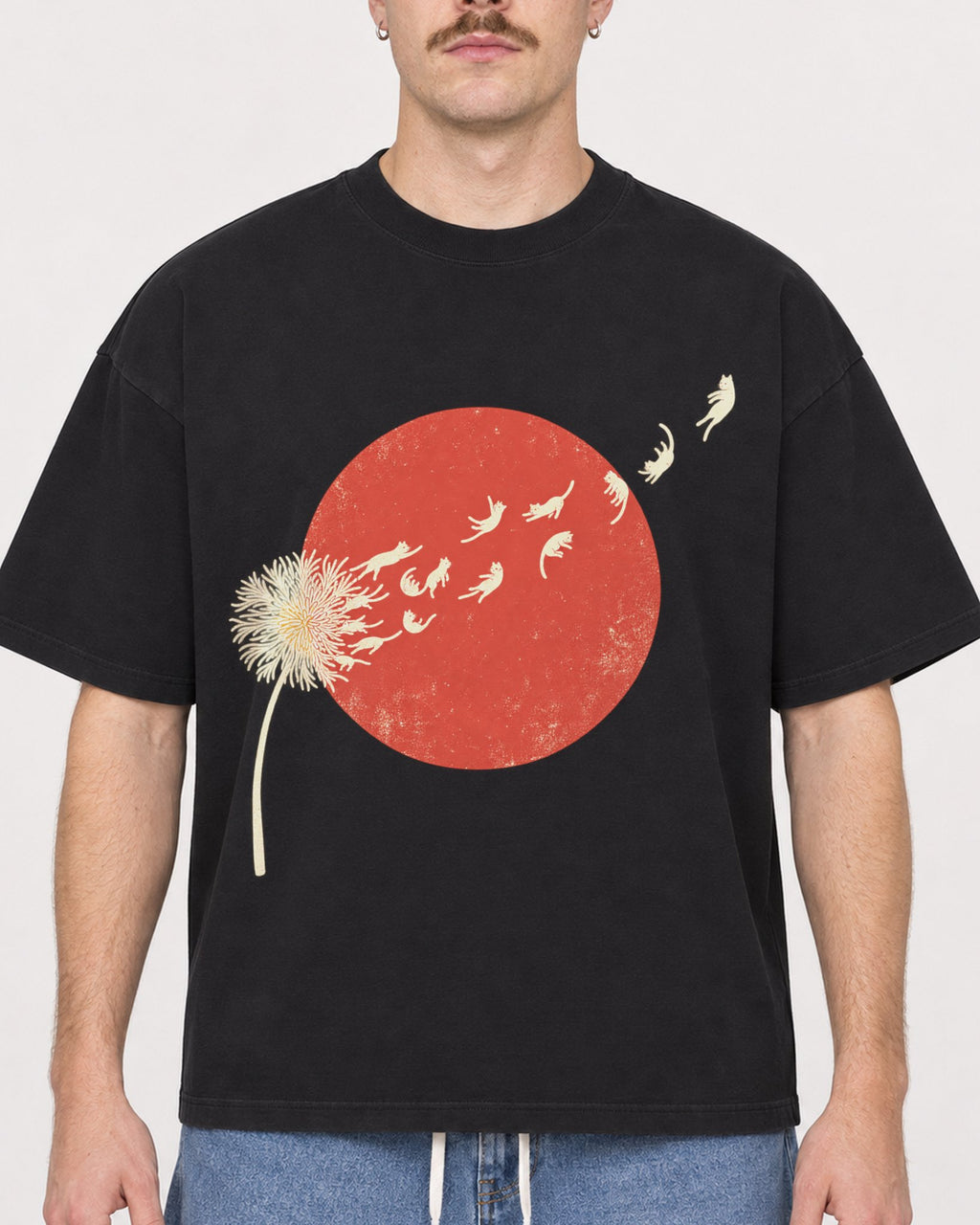 Mockup Boxy Heavyweight Tee Black male close-up 39
