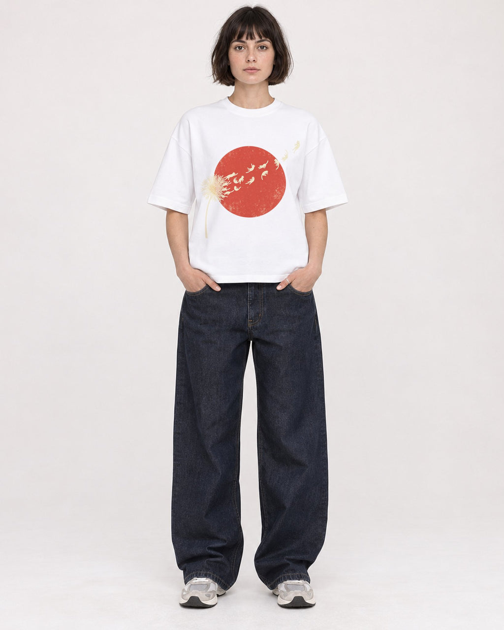 Mockup Boxy Heavyweight Tee White female full-body 39