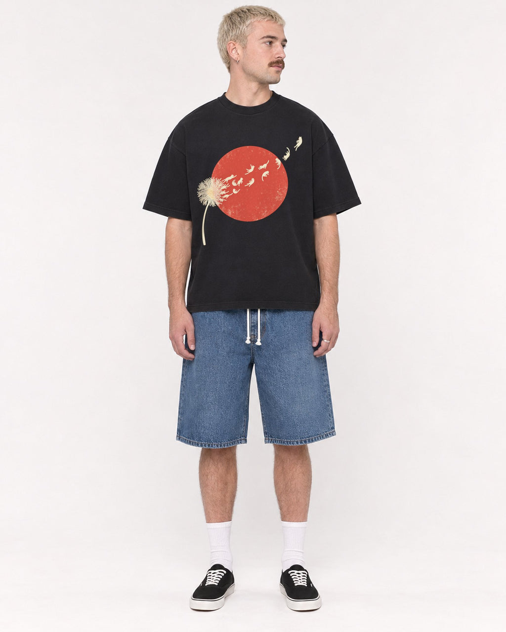 Mockup Boxy Heavyweight Tee Black male full-body 39