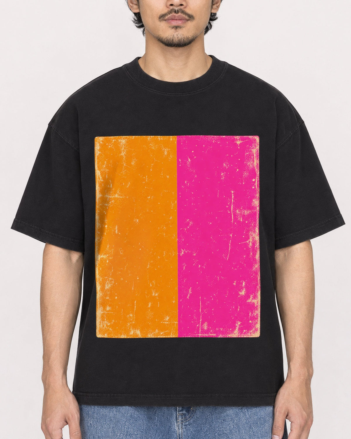 Mockup Boxy Heavyweight Tee Black male close-up 02