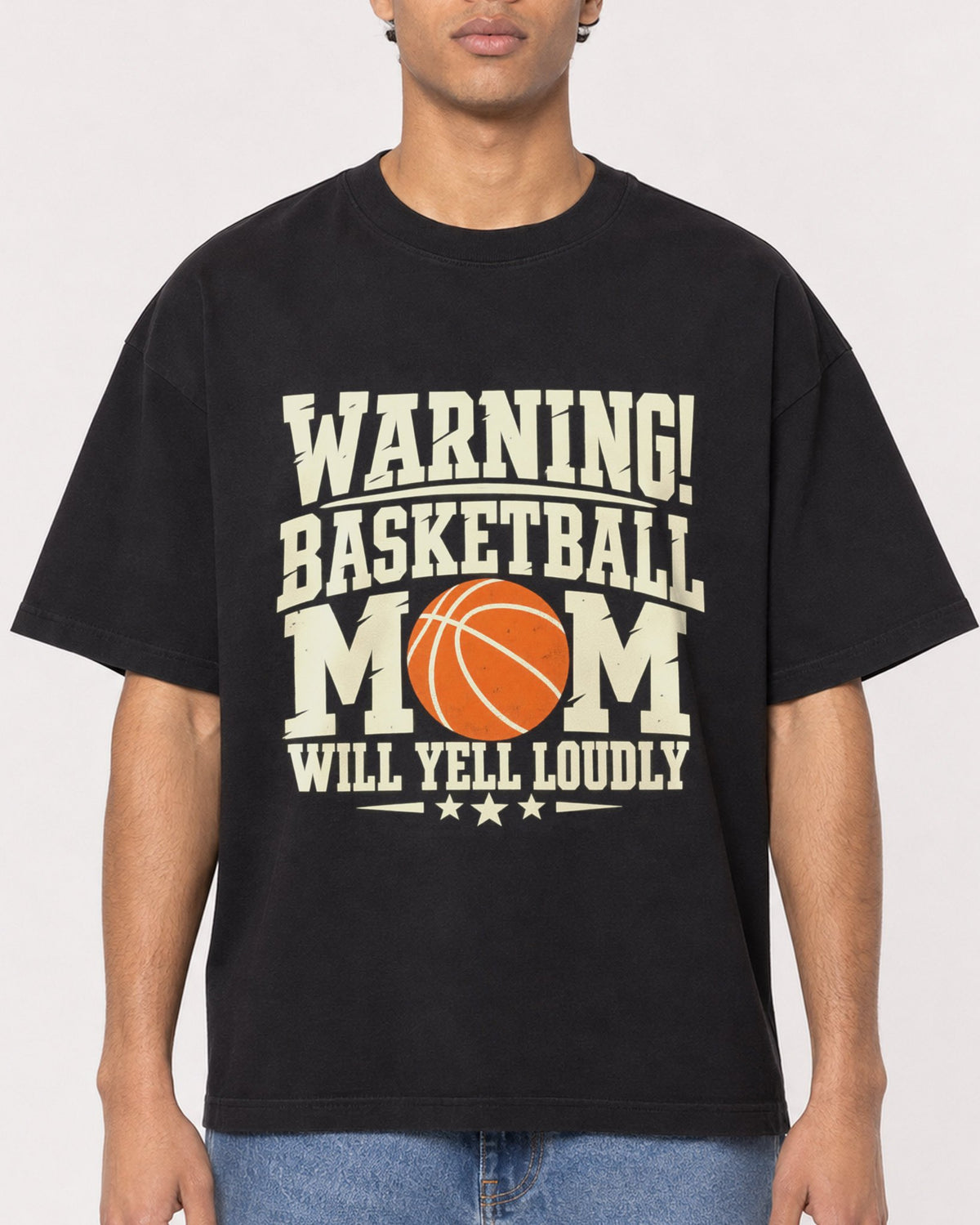 Mockup Boxy Heavyweight Tee Black male close-up 10