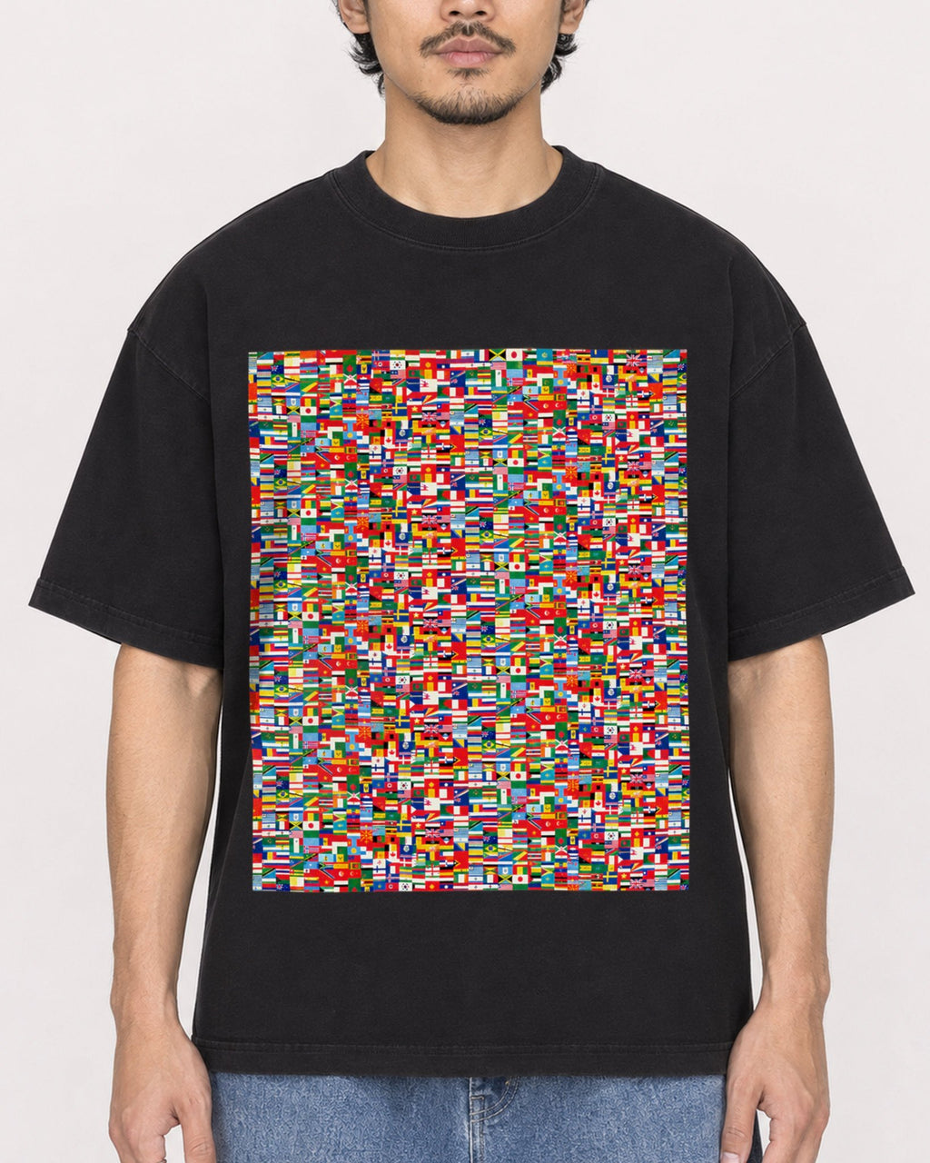Mockup Boxy Heavyweight Tee Black male close-up 02