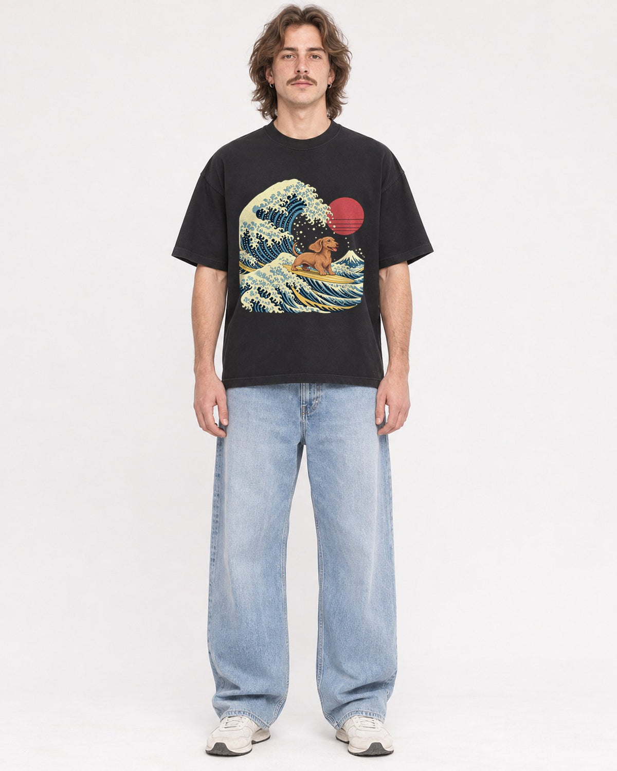 Mockup Boxy Heavyweight Tee Black male full-body 49