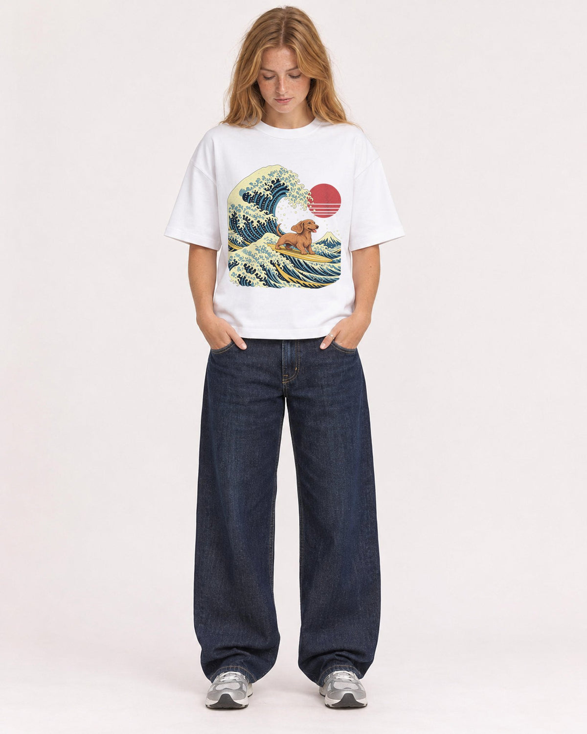 Mockup Boxy Heavyweight Tee White female full-body 49