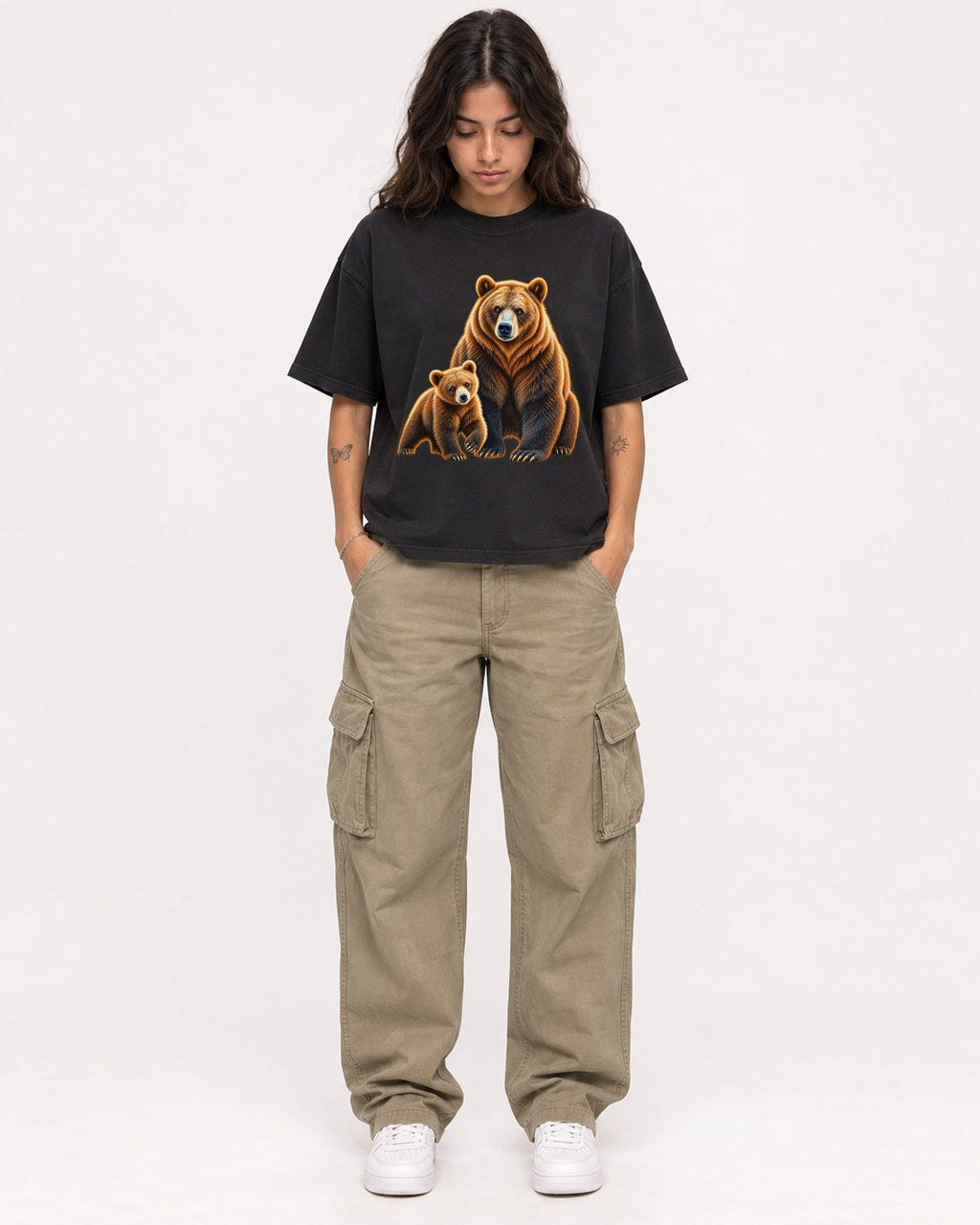 Mockup Boxy Heavyweight Tee Black female full-body 06