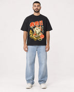 Mockup Boxy Heavyweight Tee Black male full-body 37