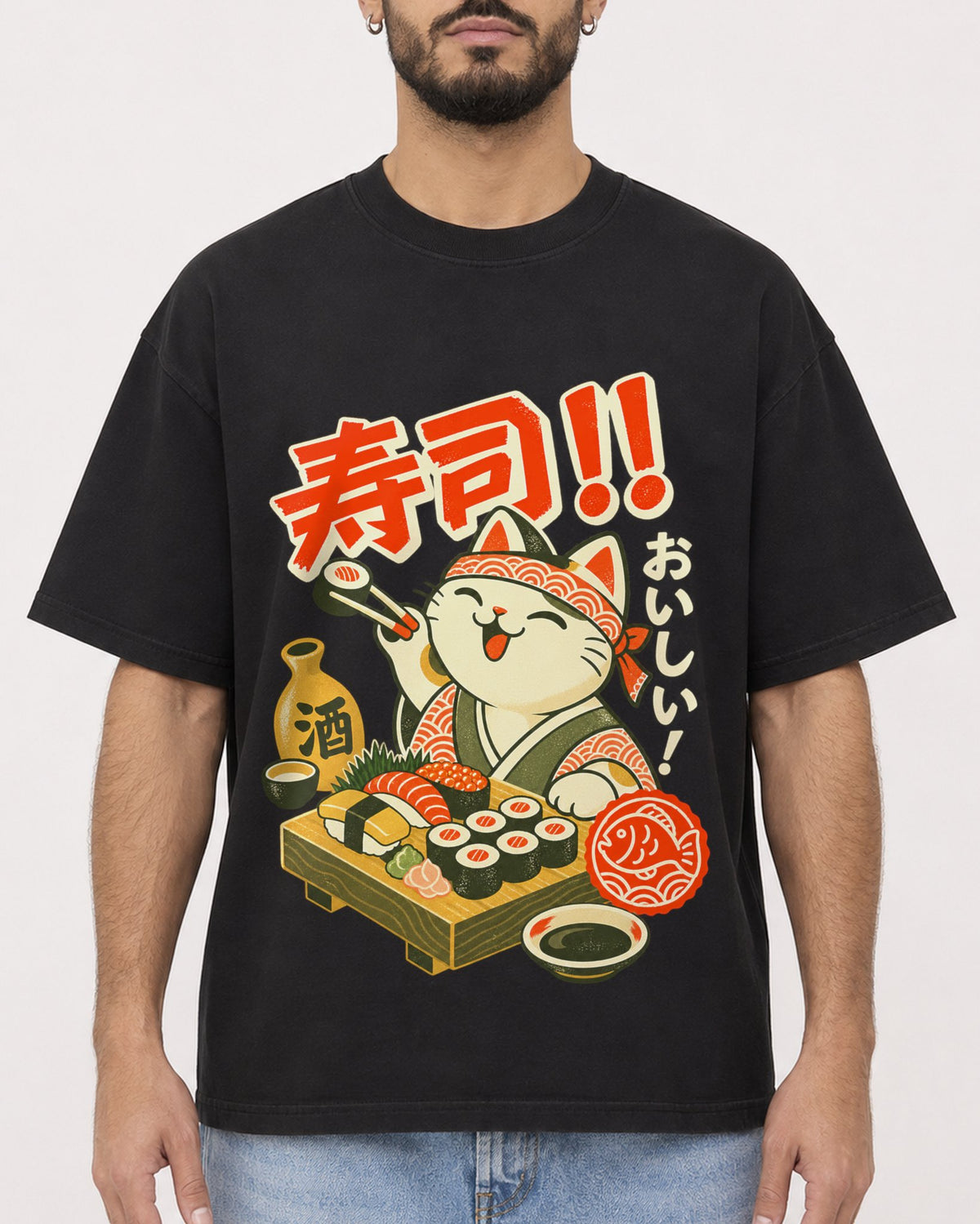 Mockup Boxy Heavyweight Tee Black male close-up 37