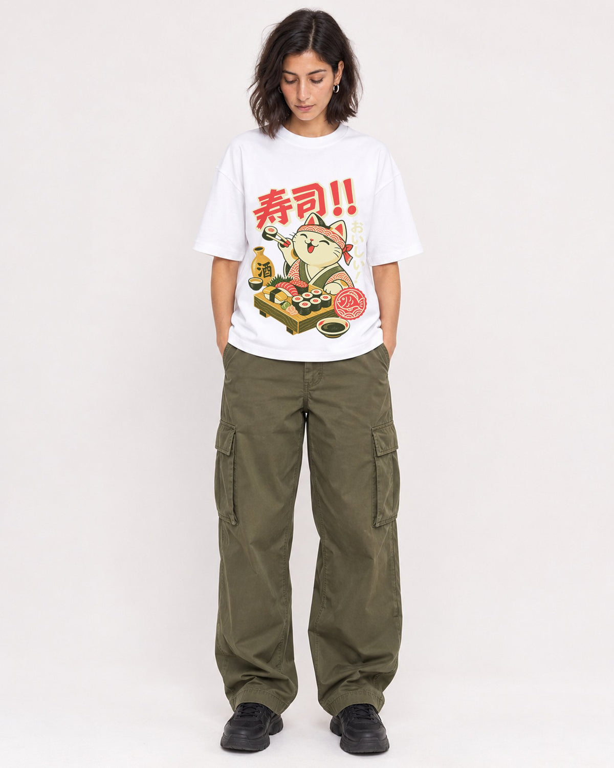 Mockup Boxy Heavyweight Tee White female full-body 37