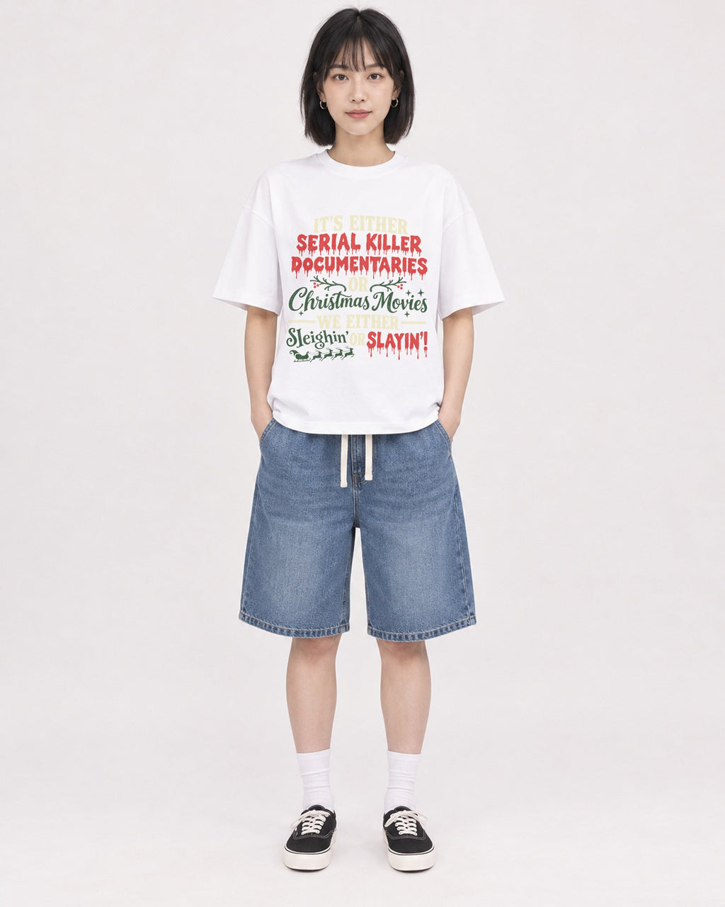 Mockup Boxy Heavyweight Tee White female full-body 11