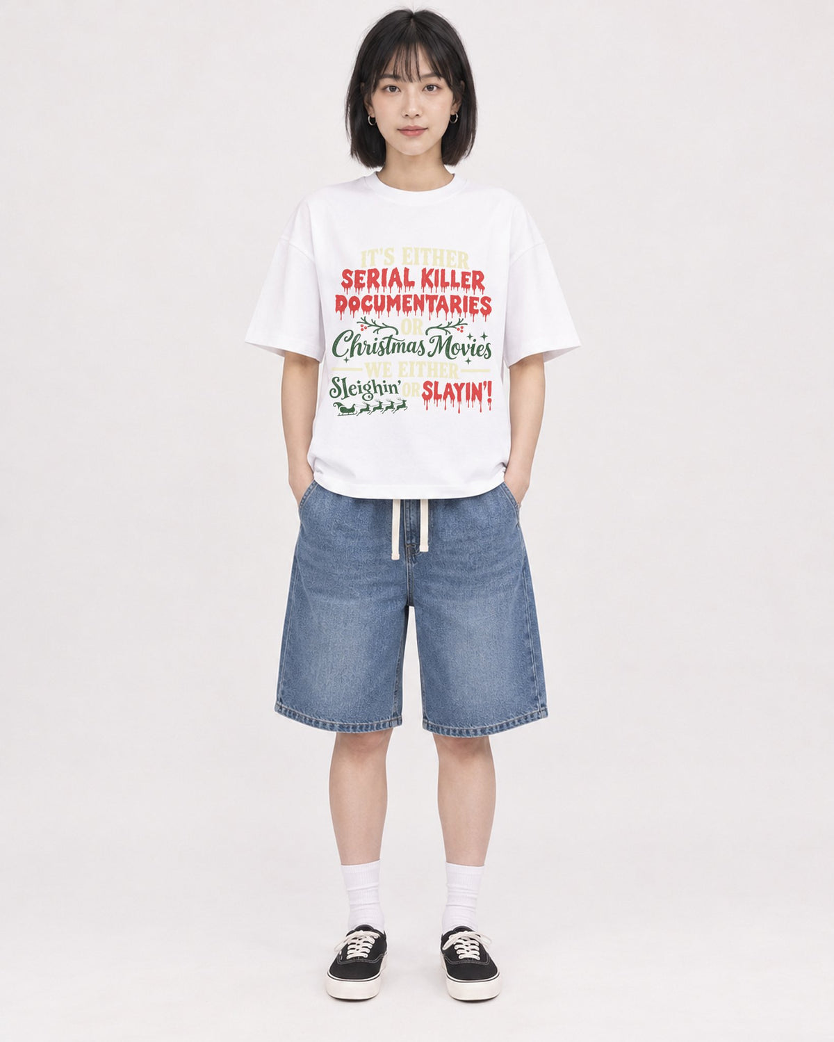 Mockup Boxy Heavyweight Tee White female full-body 11