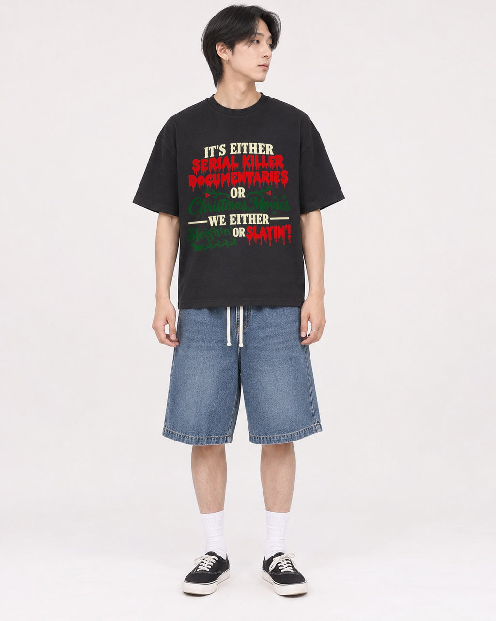 Mockup Boxy Heavyweight Tee Black male full-body 11