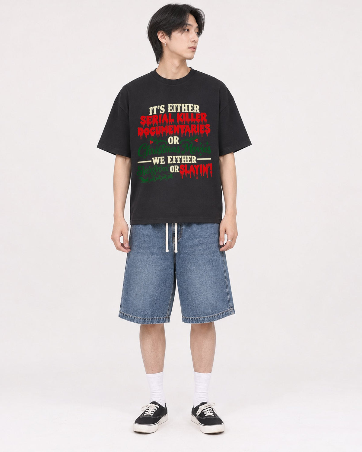 Mockup Boxy Heavyweight Tee Black male full-body 11