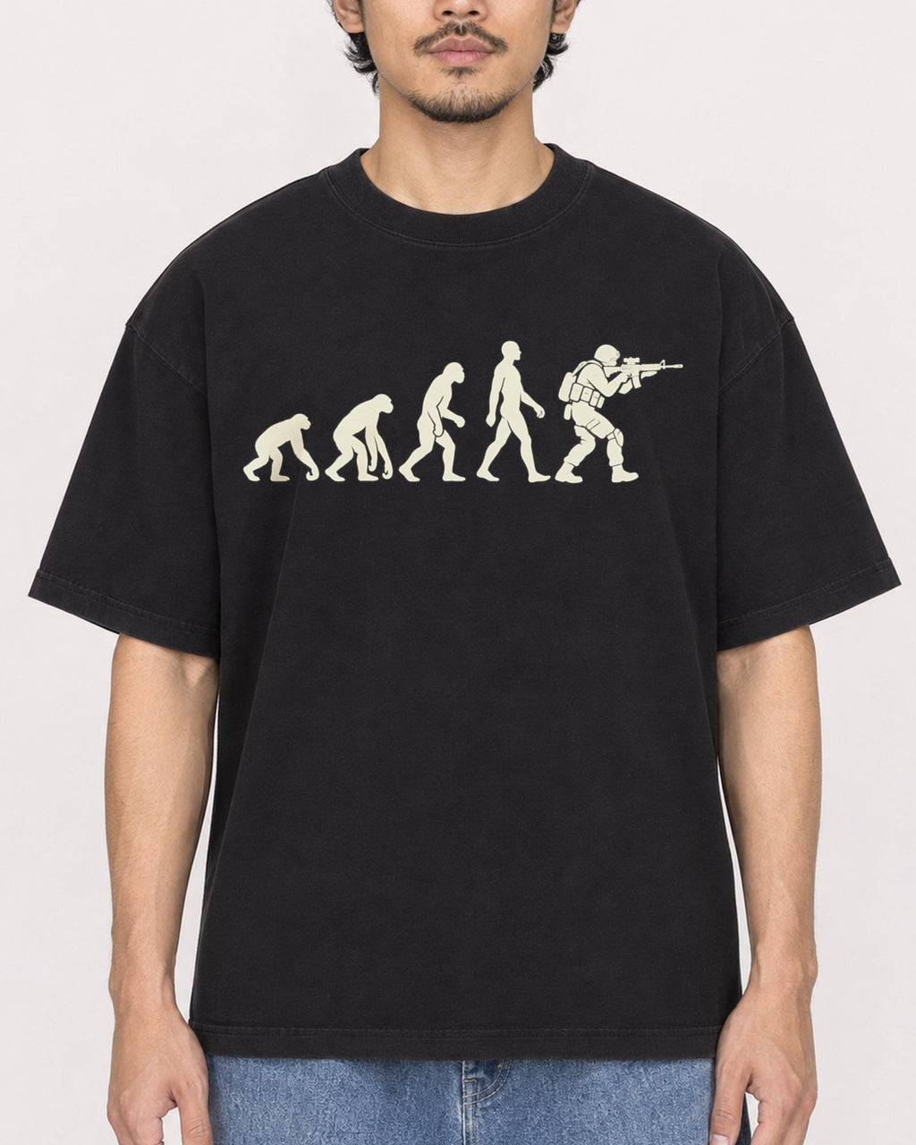 Mockup Boxy Heavyweight Tee Black male close-up 02