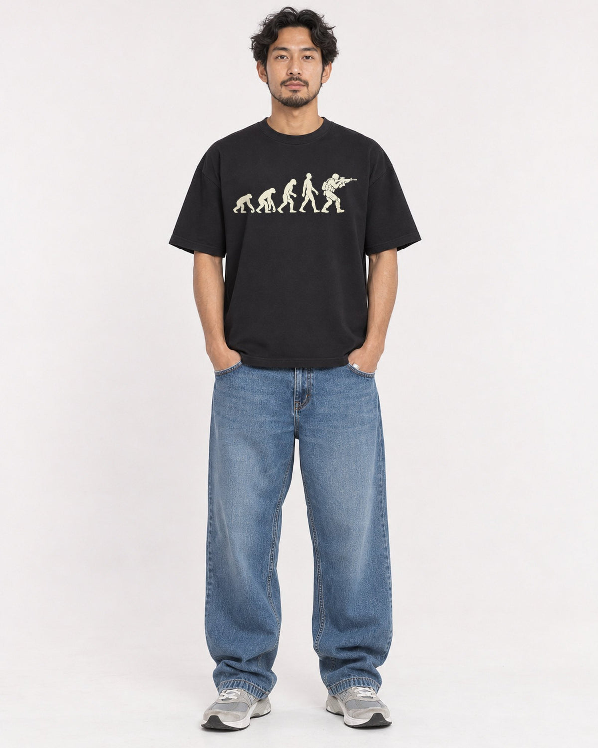 Mockup Boxy Heavyweight Tee Black male full-body 02