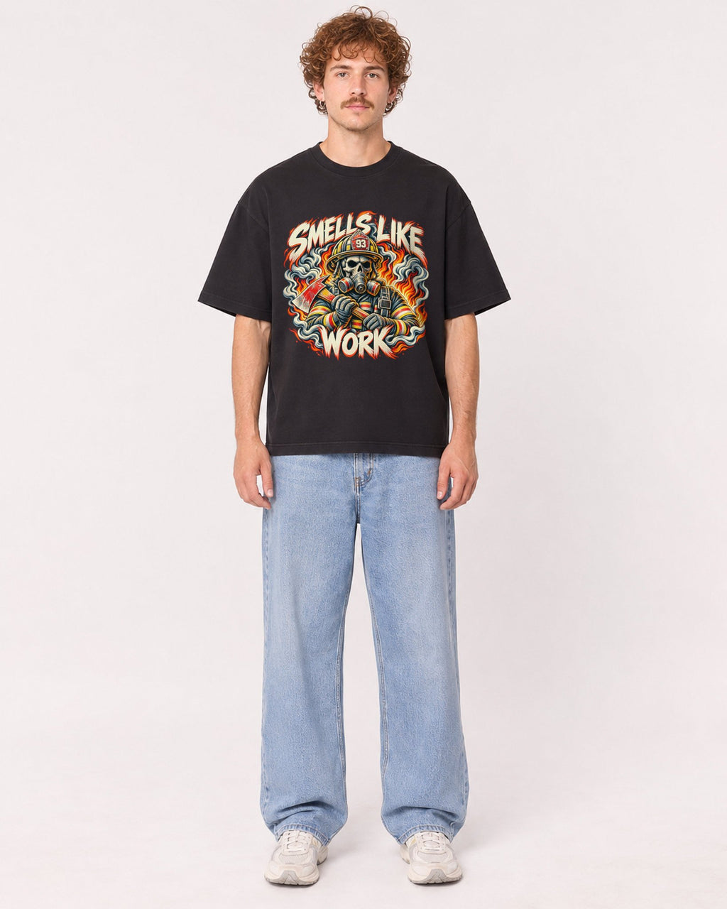Mockup Boxy Heavyweight Tee Black male full-body 09