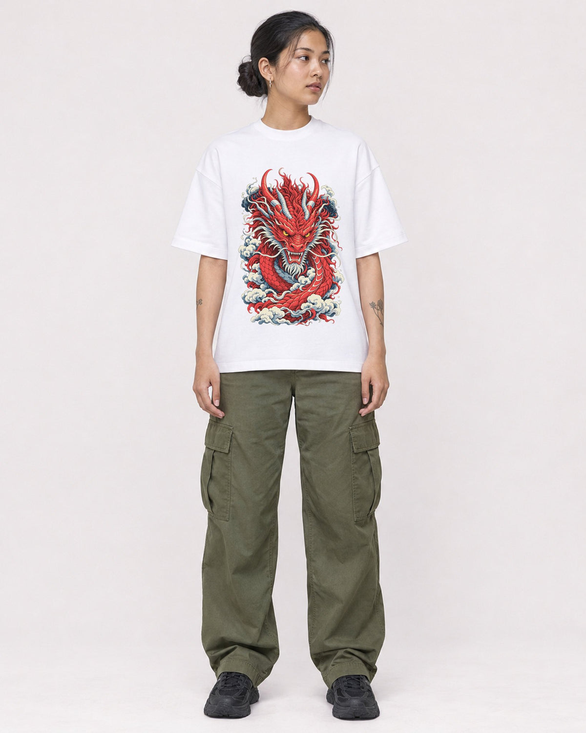 Mockup Boxy Heavyweight Tee White female full-body 12